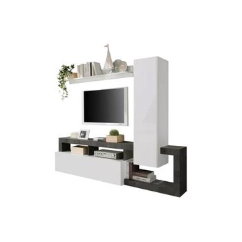 Mueble De Tv De Pared Sefro  219x35x173 Cm Color Gris, Blanco Vente-unique