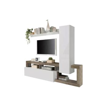 Mueble De Tv De Pared Sefro  219x35x173 Cm Color Color Natural Claro, Blanco Vente-unique