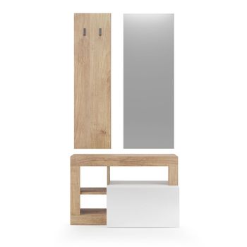 Set 3 Piezas Con Mueble Pequeño, Perchero De Pared Y Espejo Hamburg - H165 Cm