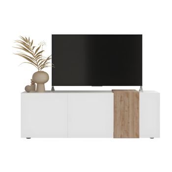 Mueble Bajo De Tv Cayno  180.5x43.6x57 Cm Color Color Natural Claro, Blanco Vente-unique