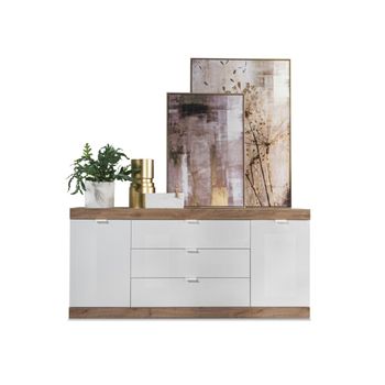 Aparador Bajo Evolia 3 Cajones 181x42x82 Cm Color Color Natural Claro, Blanco Vente-unique