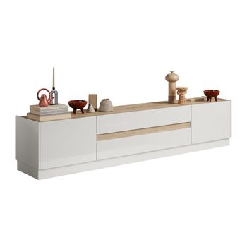 Mueble Bajo De Tv Emora 2 Cajones 204.7x39.8x43.2 Cm Color Color Natural Claro, Blanco Vente-unique