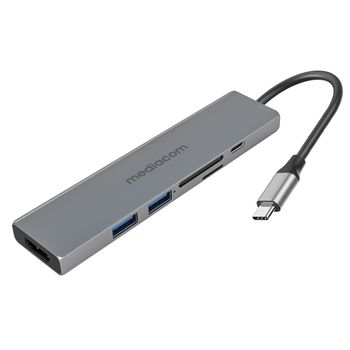 Mediacom Md-c312 Base Para Portátil Y Replicador De Puertos Alámbrico Usb 3.2 Gen 1 (3.1 Gen 1) Type-c Gris