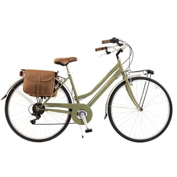 Bicicleta Via Veneto By Canellini Retro Acero + Sacs Lateral Mujer Verde Oliva