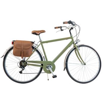 Bicicleta Via Veneto By Canellini Retro Acero + Sacs Lateral Hombre Talla 54 Verde Oliva