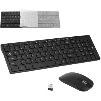 Teclado Inalambrico K-06 2,4g + Ratón Combinado Teclado Portátil Español Ñ Para Ordenador Pc Con Ratón + Funda Silicona (negro)