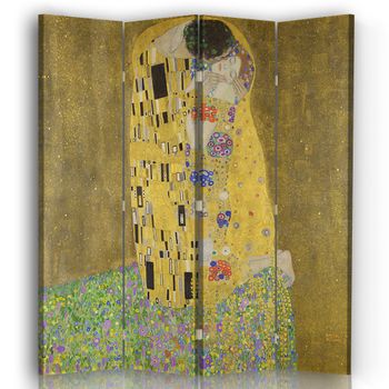 Legendarte - Biombo El Beso - Gustav Klimt - Separador De Ambientes Para Interiores Cm. 145x170 (4 Paneles)