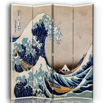 Legendarte - Biombo La Gran Ola De Kanagawa - Katsushika Hokusai - Separador De Ambientes Para Interiores Cm. 145x170 (4 Paneles)