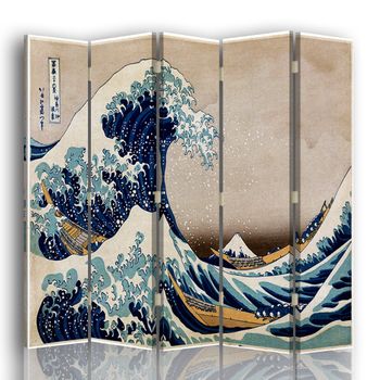 Legendarte - Biombo La Gran Ola De Kanagawa - Katsushika Hokusai - Separador De Ambientes Para Interiores Cm. 180x170 (5 Paneles)