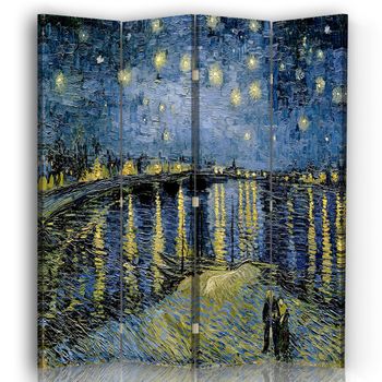 Legendarte - Biombo Noche Estrellada Sobre El Ródano - Vincent Van Gogh - Separador De Ambientes Para Interiores Cm. 145x170 (4 Paneles)