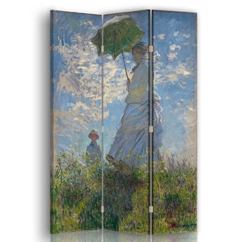 Legendarte - Biombo Dama Con Parasol - Claude Monet - Separador De Ambientes Para Interiores Cm. 110x150 (3 Paneles)