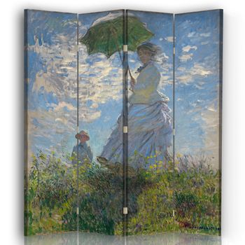 Legendarte - Biombo Dama Con Parasol - Claude Monet - Separador De Ambientes Para Interiores Cm. 145x170 (4 Paneles)