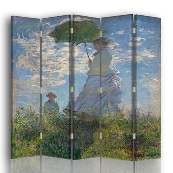 Legendarte - Biombo Dama Con Parasol - Claude Monet - Separador De Ambientes Para Interiores Cm. 180x170 (5 Paneles)