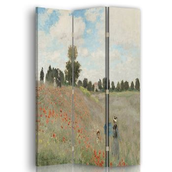 Legendarte - Biombo Amapolas En Argenteuil - Claude Monet - Separador De Ambientes Para Interiores Cm. 110x150 (3 Paneles)