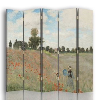 Legendarte - Biombo Amapolas En Argenteuil - Claude Monet - Separador De Ambientes Para Interiores Cm. 180x170 (5 Paneles)