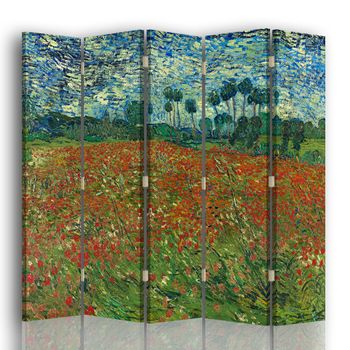 Legendarte - Biombo Campo De Amapolas - Vincent Van Gogh - Separador De Ambientes Para Interiores Cm. 180x170 (5 Paneles)