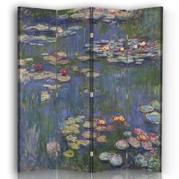 Legendarte - Biombo Nenúfares  - Claude Monet - Separador De Ambientes Para Interiores Cm. 145x170 (4 Paneles)