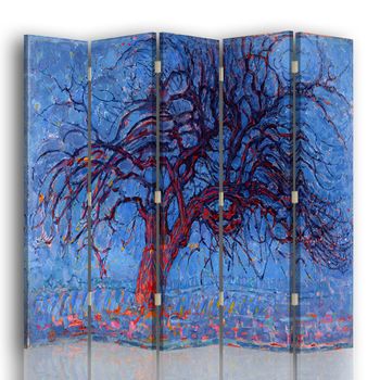 Legendarte - Biombo El Árbol Rojo - Piet Mondrian - Separador De Ambientes Para Interiores Cm. 180x170 (5 Paneles)