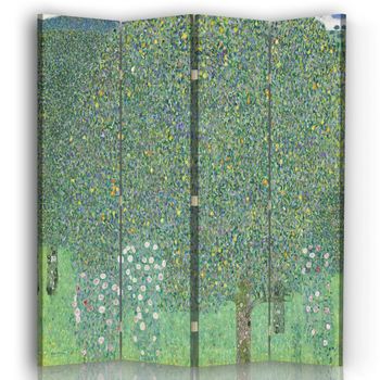 Legendarte - Biombo Rosales Debajo De Los Árboles - Gustav Klimt - Separador De Ambientes Para Interiores Cm. 145x170 (4 Paneles)