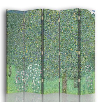 Legendarte - Biombo Rosales Debajo De Los Árboles - Gustav Klimt - Separador De Ambientes Para Interiores Cm. 180x170 (5 Paneles)