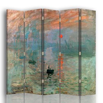Legendarte - Biombo Impresión. Sol Naciente - Claude Monet - Separador De Ambientes Para Interiores Cm. 180x170 (5 Paneles)