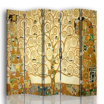 Legendarte - Biombo El Árbol De La Vida - Gustav Klimt - Separador De Ambientes Para Interiores Cm. 180x170 (5 Paneles)