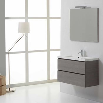 Mueble De Baño Suspendido 80cm 2 Cajones Gris Y Lavabo De Mármol Recomposto | Manhattan