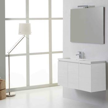 Mueble De Baño Suspendido 90cm 3 Puertas Blanco Foresta