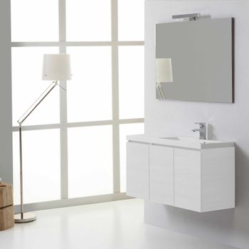 Mueble De Baño Suspendido 90cm 3 Puertas Blanco Foresta Con Lavabo A La Derecha | Manhattan