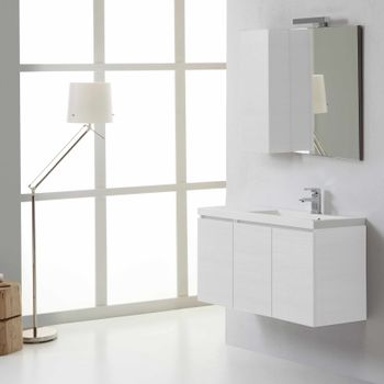 Mueble De Baño Suspendido 90cm 3 Puertas Blanco Foresta, Lavabo Derecho, Espejo Con Mueble Izquierdo | Manhattan