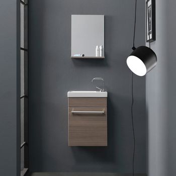 Kvstore® Pequeño Mueble Para Pequeños Espacios Con Espejo Y Lavabo Serie Smart – Fumo