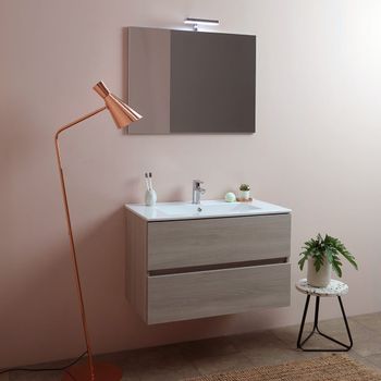 Mueble Baño 80 Cm Con Cajones Olmo Leon Olmo Ceramica Lavabo Luz Led| Berlin