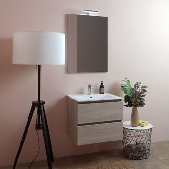 Mueble Baño 60cm 2 Cajones, Lavabo Y Espejo 60x80 Olmo León Berlin