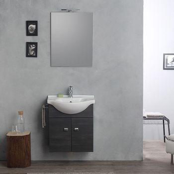 Mueble De Baño Base, Lavabo, Espejo, Luz Suspendida Roble Oscuro | Facile