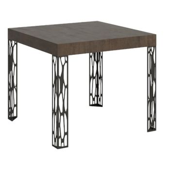 Mesa Cuadrada Extensible De 4 A 12 Plazas L 90 A 246 Cm Madera Oscura Y Patas De Metal Gris Oscuro Gisa