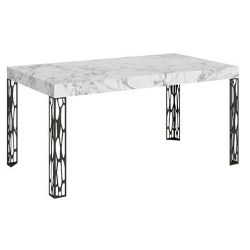 Mesa Extensible Gisa, 6 A 12 Plazas An 160 A 264 Cm, Efecto Mármol Blanco Y Patas De Metal Gris Oscuro