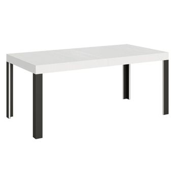 Mesa De Comedor Liva 130 Cm Rectangular De Fresno Blanco Con Patas De Metal Gris Oscuro