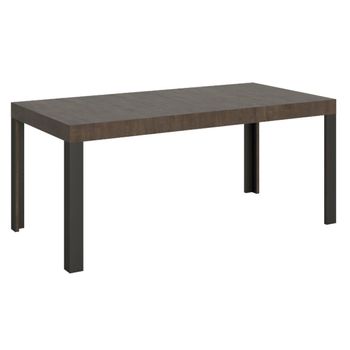 Mesa Extensible Liva De 6 A 14 Plazas L 180 A 284 Cm Madera Oscura Y Patas De Metal Gris Oscuro