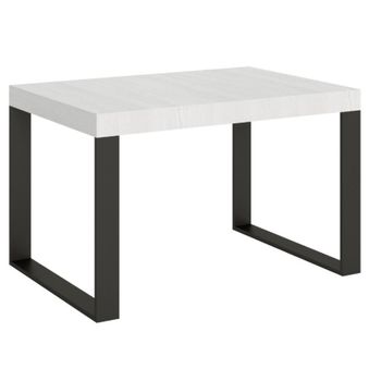 Tiroz 130 Cm Mesa De Comedor Blanca Moderna Con Patas De Metal Antracita