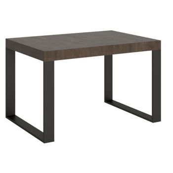 Mesa Extensible Moderna, De 4 A 10 Plazas, L 130 A 234 Cm, Madera Oscura Y Patas De Metal Antracita, Tiroz