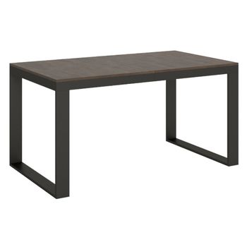 Mesa Extensible Moderna Tiroz, De 6 A 12 Plazas, De 160 A 264 Cm De Ancho, Estructura De Madera Oscura Y Metal Antracita