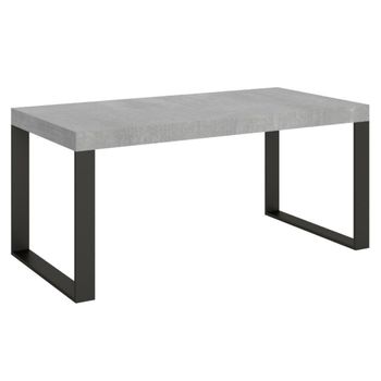 Mesa Extensible Moderna Tiroz, 6 A 14 Plazas, L 180 A 284 Cm, Gris Hormigón Con Patas De Metal Antracita