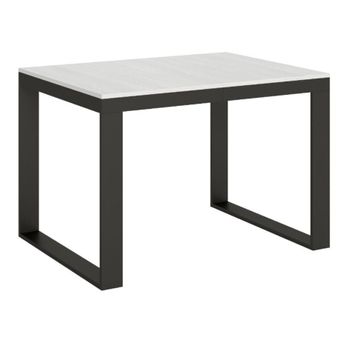 Mesa Extensible Moderna Tiroz, De 6 A 10 Plazas, De 120 A 224 Cm De Ancho, Blanca Con Estructura De Metal Antracita