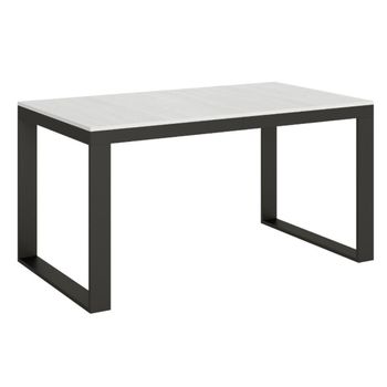 Mesa Extensible Moderna Tiroz, De 6 A 20 Plazas, De 160 A 420 Cm De Ancho, Blanca Con Estructura De Metal Antracita