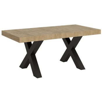 Mesa De Comedor Rectangular Tsara 180 Cm De Madera Clara Con Patas De Metal Gris Oscuro