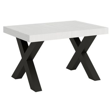 Mesa Extensible Tsara, De 6 A 18 Plazas, De 130 A 390 Cm De Ancho, Fresno Blanco Y Patas De Metal Gris Oscuro