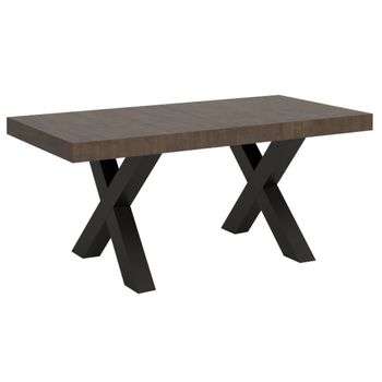 Mesa Extensible Tsara, De 6 A 20 Plazas, De 160 A 420 Cm De Ancho, Madera Oscura Y Patas De Metal Gris Oscuro