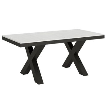 Mesa Extensible Tsara, De 6 A 12 Plazas, De 160 A 264 Cm De Ancho, Estructura De Fresno Blanco Y Metal Gris Oscuro