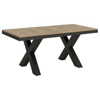 Mesa Extensible Tsara, 6 A 12 Plazas, L 160 A 264 Cm, Estructura De Madera Clara Y Metal Gris Oscuro