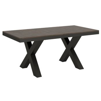 Mesa Extensible Tsara De 6 A 14 Plazas L 180 A 284 Cm Madera Oscura Y Estructura De Metal Gris Oscuro